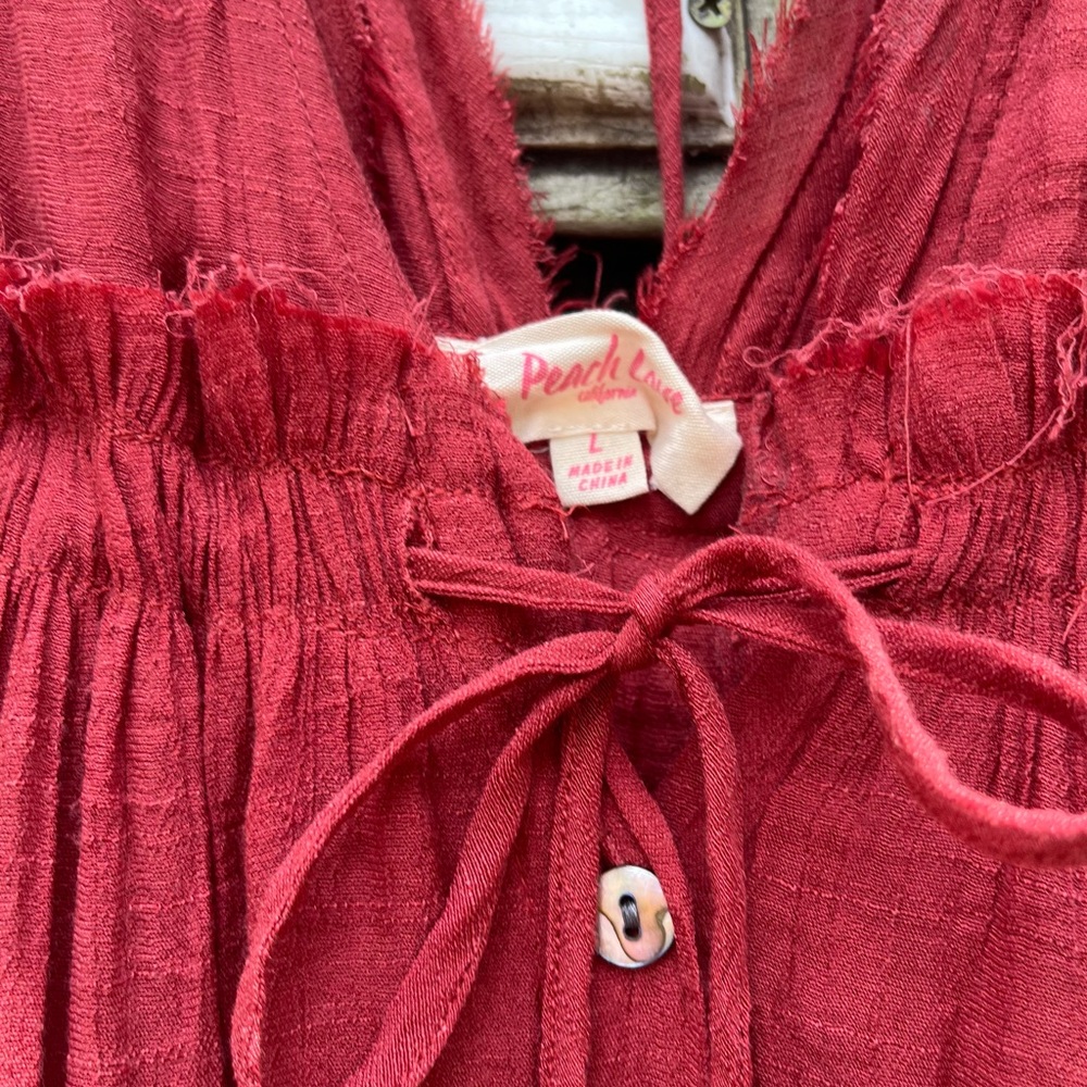 Peach Love California Large Red Maxi Dress Prairie Cottagecore minimalist Hippy - Picture 6 of 6